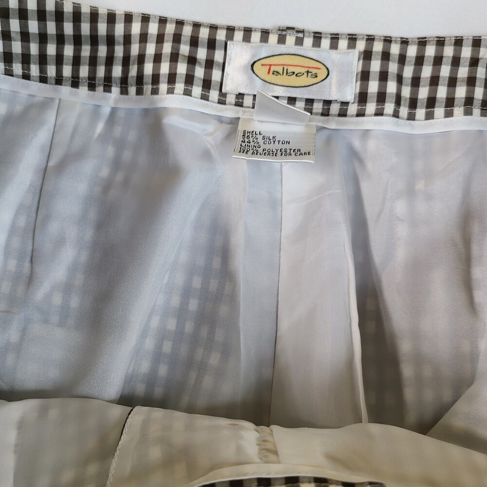 Talbots Hampshire Ankle Pants Brown White Gingham Check Cuff Silk Cotton 16 - Picture 9 of 12